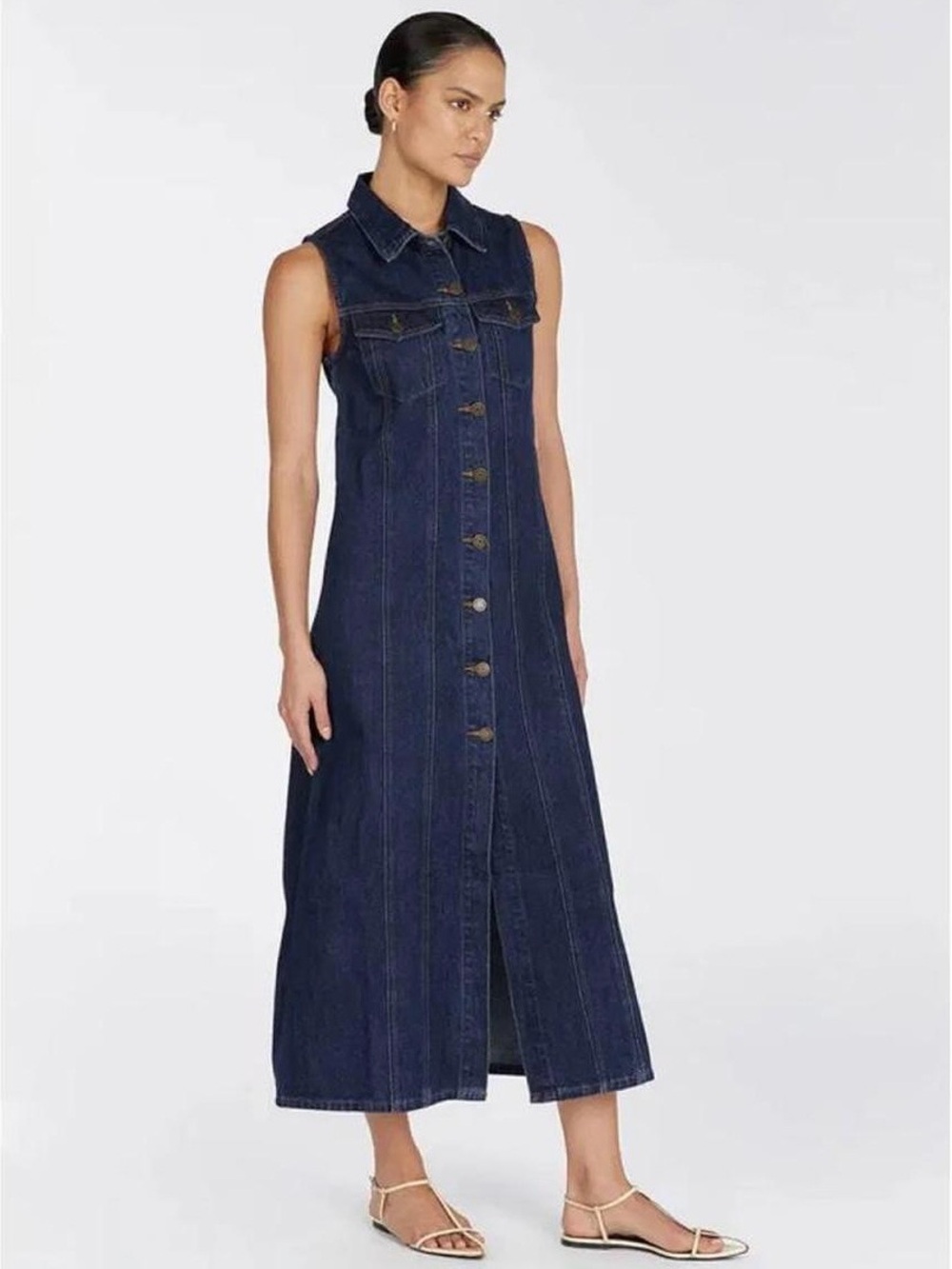 DISSH Lennon Indigo Midi Denim Button-Front Dress - Size 2